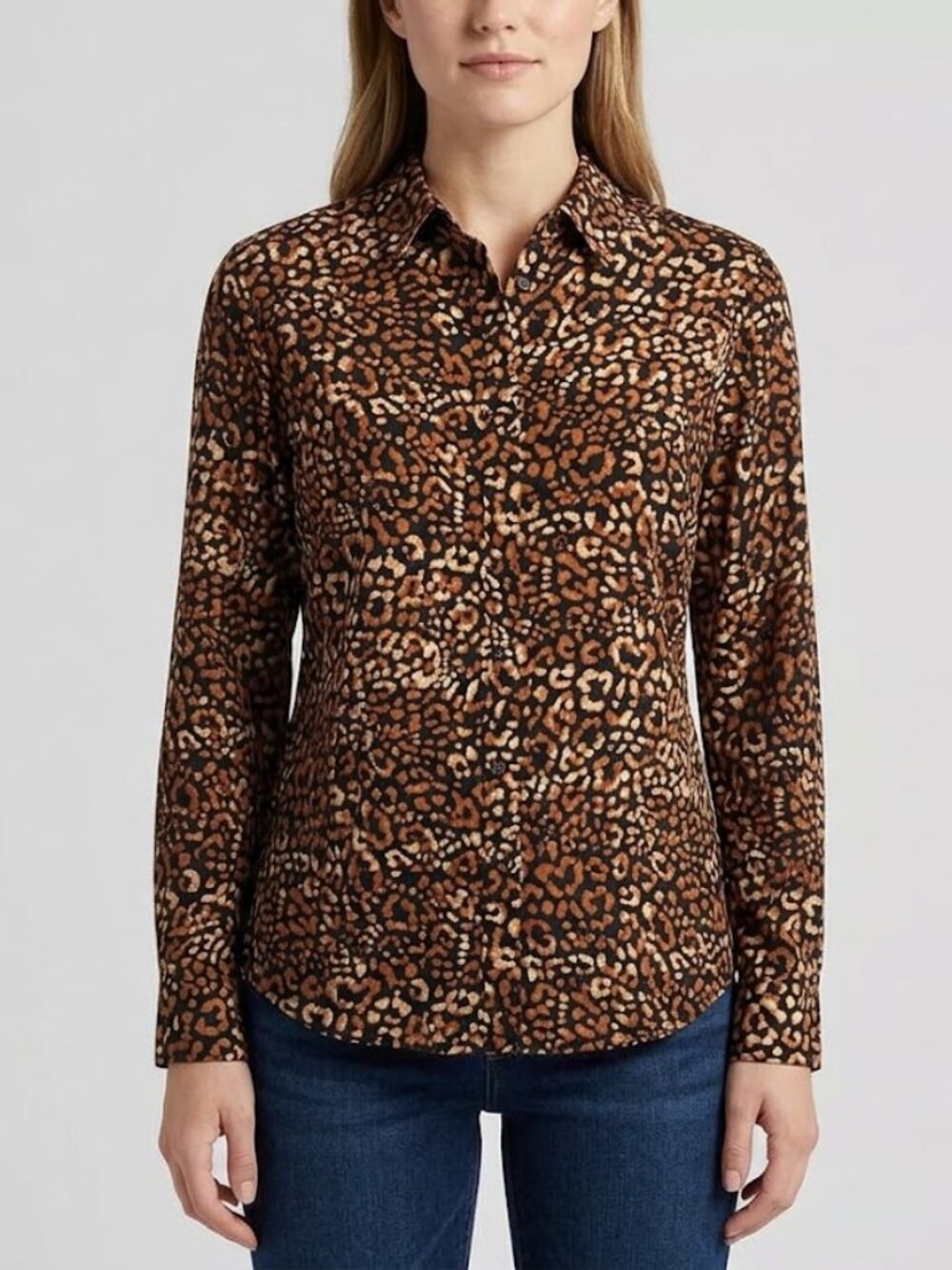 Nine West Leopard Print button down Blouse size small